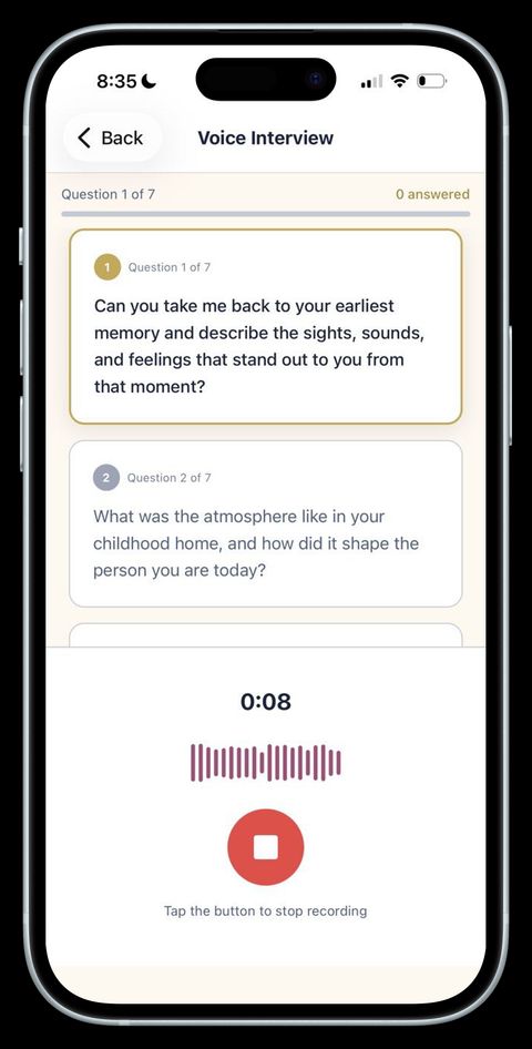 Answer with your voice — guided interviews.